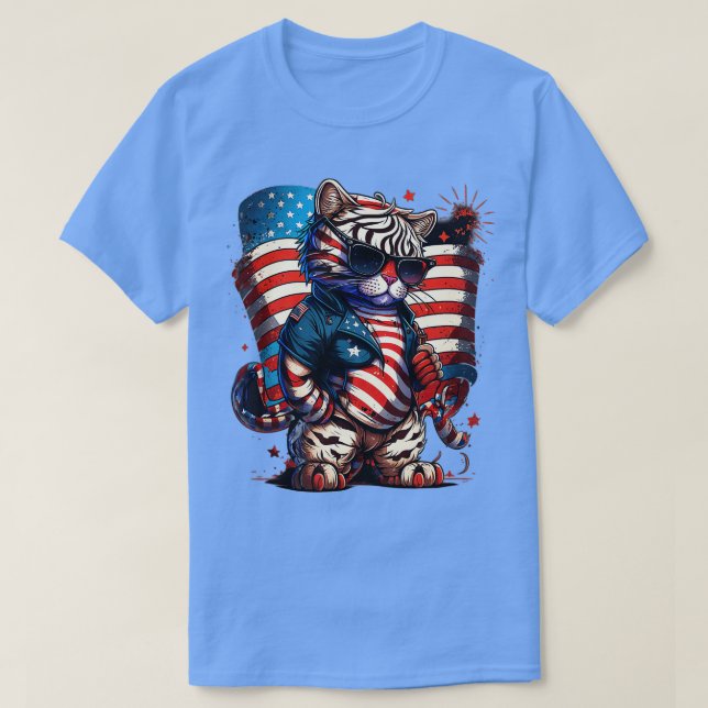 Camiseta 4 de julho Patriótico Bengala Tiger EUA Bandeira (Frente do Design)