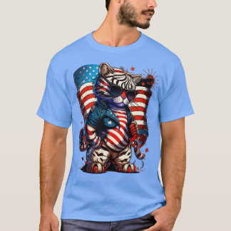 Camiseta 4 de julho Patriótico Bengala Tiger EUA Bandeira