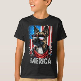 Camiseta 4 De Julho, Patriótico Cão Malinois Belga Merica