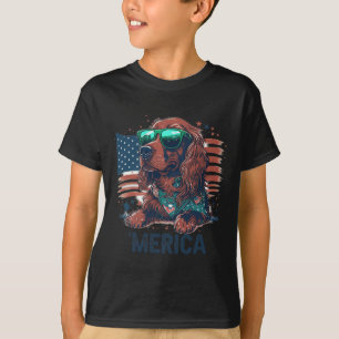 Camiseta 4 De Julho Patriótico Irlandês Setter Dog Merica