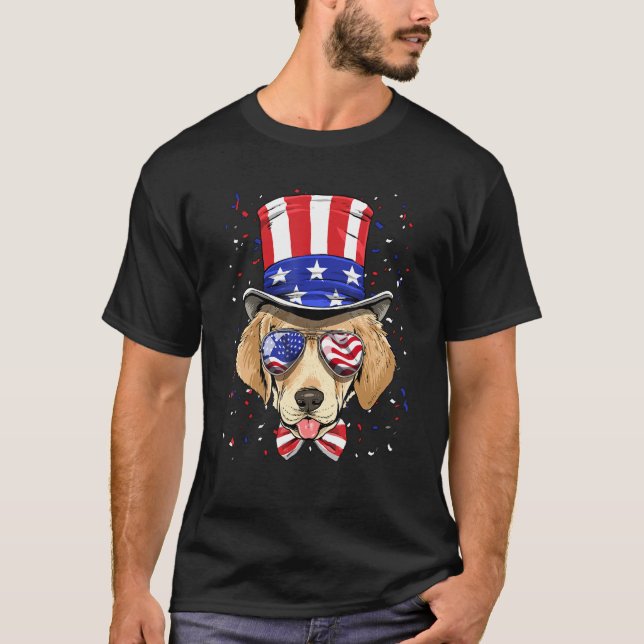 Camiseta 4 de julho Patriótico Labrador Retriever USA Ameri (Frente)