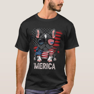 Camiseta 4 De Julho Patriótico, O Cão Francês Merica