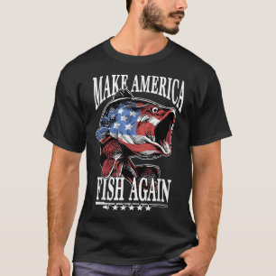 Camiseta 4 De Julho Pesca _ Faça América Pescar Novamente E