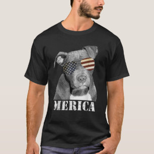 Camiseta 4 de julho Pitbull Funny Merica Dog USA Flag Shad