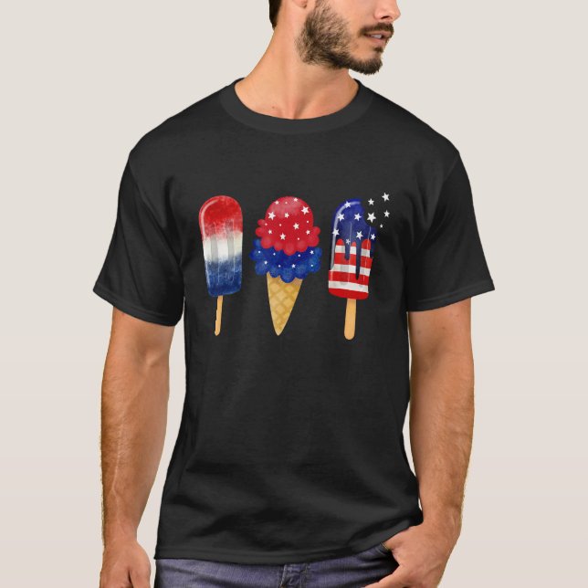 Camiseta 4 de julho Popsicle American Flag Patriotic Summe (Frente)