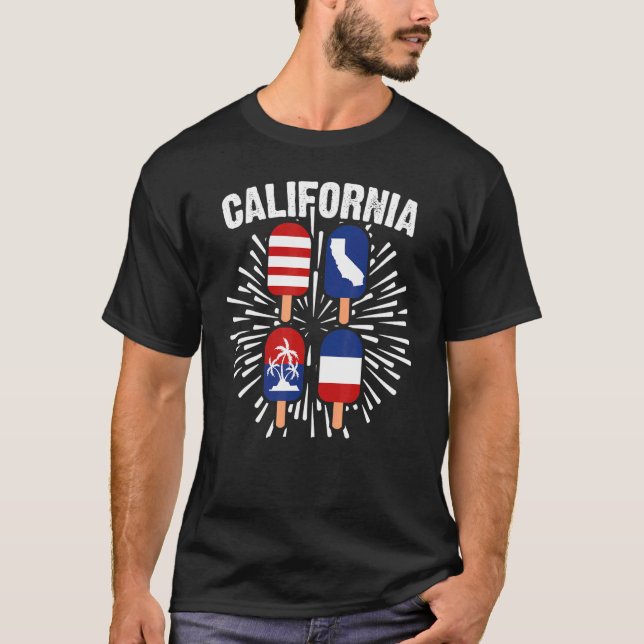Camiseta 4 De Julho Popsicle California Patriotic Firework (Frente)