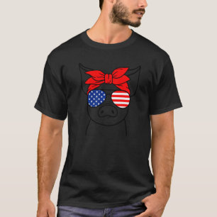Camiseta 4 De Julho Porcos Mulheres Bandana Usa Bandeira Óc