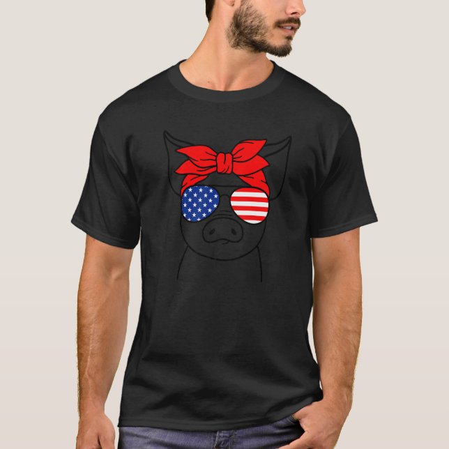 Camiseta 4 De Julho Porcos Mulheres Bandana Usa Bandeira Óc (Frente)