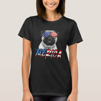 Camiseta 4 de julho Pug Dog Merica American Flag Patriotic