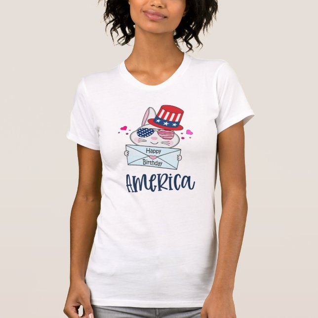 Camiseta 4 de julho Rabbit com bandeira dos EUA Óculos Sun (Frente)