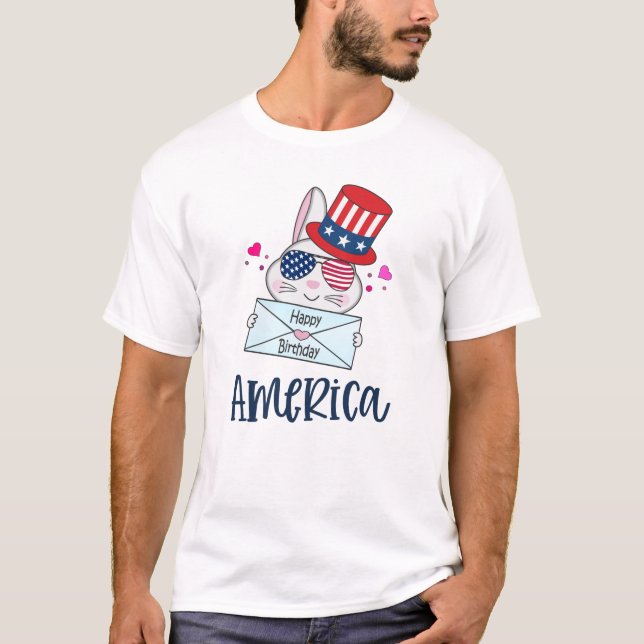 Camiseta 4 de julho Rabbit com bandeira dos EUA Óculos Sun (Frente)