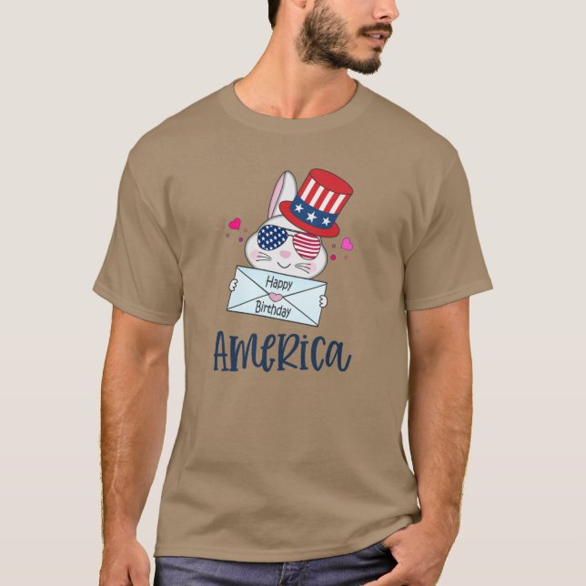 Camiseta 4 de julho Rabbit com bandeira dos EUA Óculos Sun (Frente)