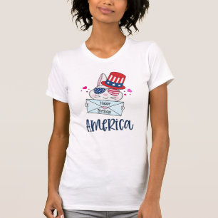 Camiseta 4 de julho Rabbit com USA Flag Sun Glass