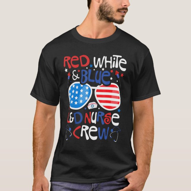 Camiseta 4 De Julho Red White Blue L&d Enfermeira Crew Patr (Frente)