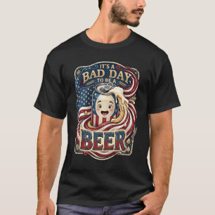 Camiseta 4 De Julho Retro Mau Dia Para Uma Cerveja Bandeira