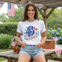 Camiseta 4 de julho Retro Red White e Blue Patriotic