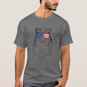 Camiseta 4 De Julho Shetland Sheepdog Dog Patriotic USA Su