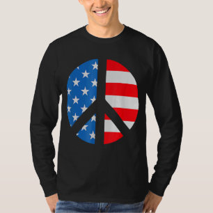 Camiseta 4 de julho Símbolo de Sinal de Paz Americano Bande
