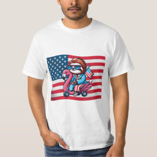 Camiseta 4 De Julho Sloth Flamingo American Flag USA Fourt