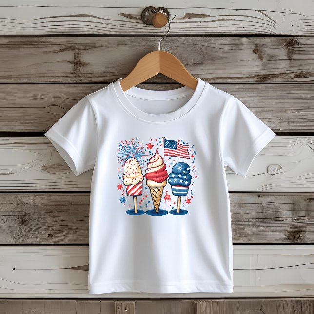 Camiseta 4 de julho Sorvete USA Flag Kids Tee (Criador carregado)