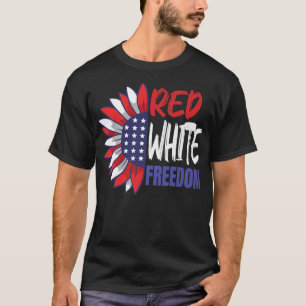 Camiseta 4 De Julho Sunflower American Flag Red White Free