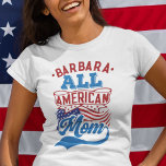 Camiseta 4 de julho Toda a família patriótica da mãe americ<br><div class="desc">Celebrar o quarto de julho com esta camiseta patriótica, com a redação "Toda mãe americana" em fontes de estilo vermelho e azul-claro, sobre as icônicas estrelas americanas e bandeira de listras. Facilmente personalizável com o seu nome, esta camiseta é perfeita para qualquer festa ou reunião familiar em 4 de julho,...</div>