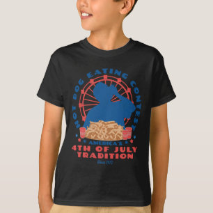 Camiseta 4 De Julho Tradição Cachorro-Quente Comendo Engraç