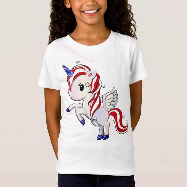 Camiseta 4 de julho Unicórnio Americano Pegasus Rainbow (Frente)