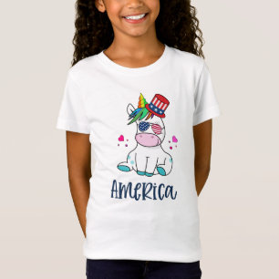 Camiseta 4 de julho Unicórnio com bandeira dos EUA Óculos S