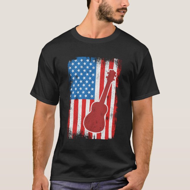 Camiseta 4 De Julho Usa Ukulele Musical (Frente)