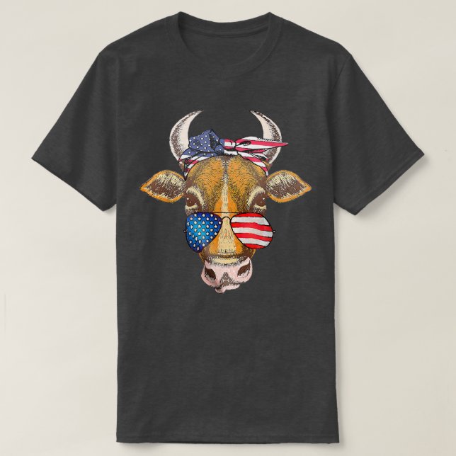 Camiseta 4 de julho Vaca Heifer: Farmer-Esposa Ameri (Frente do Design)