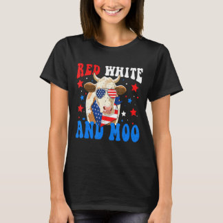 Camiseta 4 de Julho Vaca Vermelha Branca e Mugido