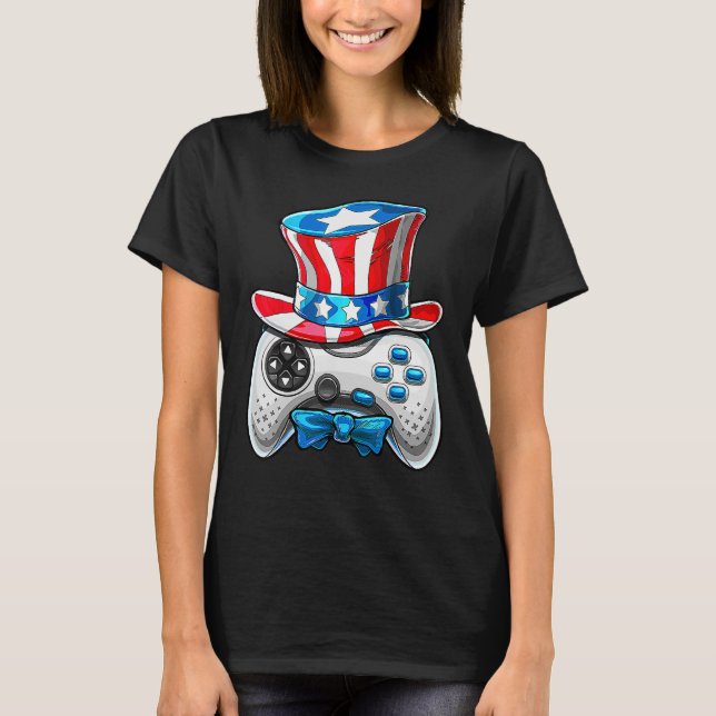 Camiseta 4 de julho Vídeo Jogo American Flag Tio Sam Gam (Frente)