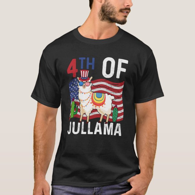 Camiseta 4 De Jullama Lama Bandeira Patriótica Dos EUA 4 De (Frente)