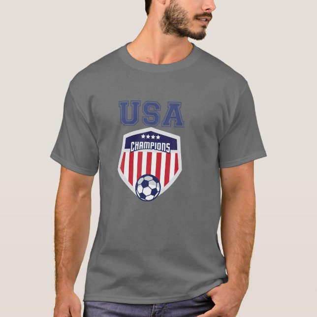 Camiseta 4 Estrelas USA Campeões Bandeiras Jogar Jogo da Eq (Frente)