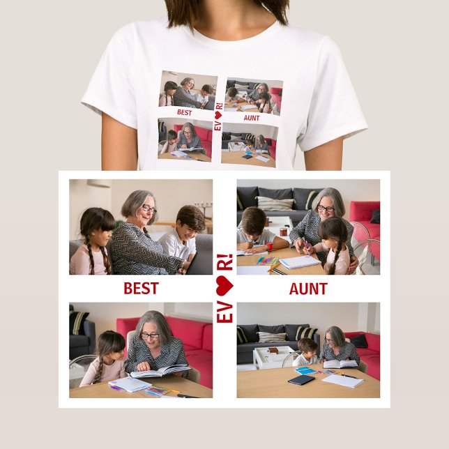 Camiseta 4 Fotografias da Melhor Tia Ever Heart Collage (Best Aunt Ever! Heart. Photo collage, 4 personalized photos. Elegant, modern gift for Mother's Day)