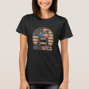 Camiseta 4 H De Julho Cat Meowica American Flag Sunglass P