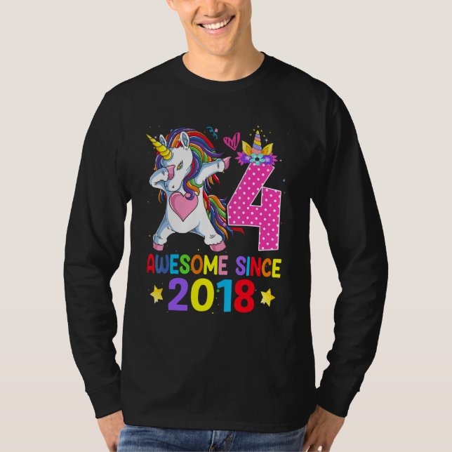 Camiseta 4 Incrível desde 2018 Dabbing Unicorn 4º aniversár (Frente)