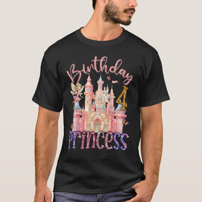 Camiseta 4.o Aniversário Princesa Fada com 4 Anos (Frente)