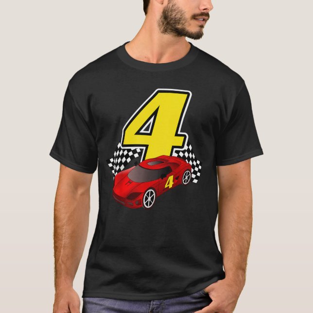 Camiseta 4 Year Old Racecar Sportscar Birthday Boys Girls G (Frente)