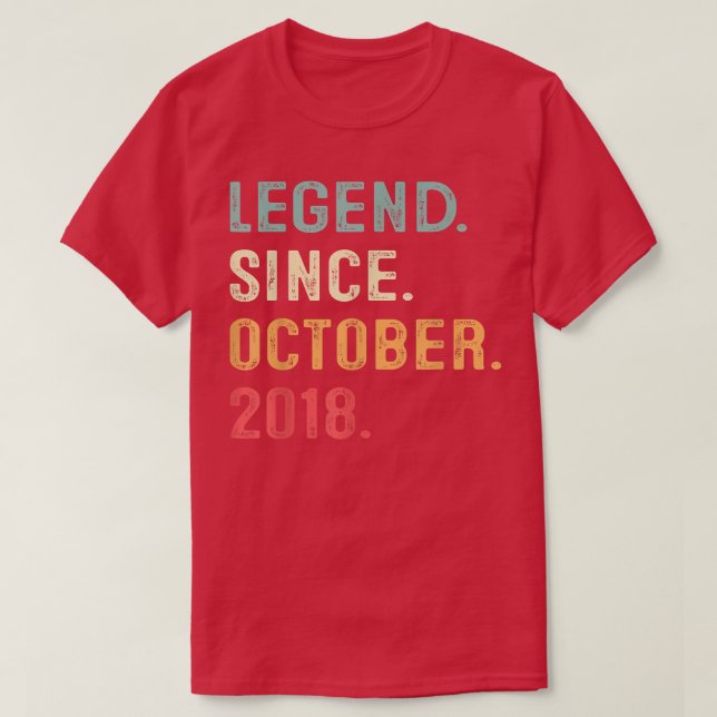 Camiseta 4 Years Old Gift Legend Since October 2018 4th Bir (Frente do Design)