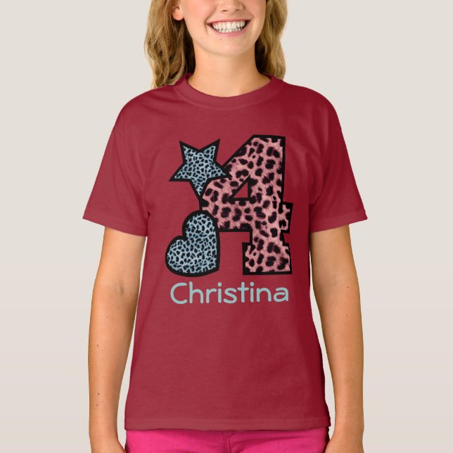 Camiseta 4o Criança de 4 anos V44G do LEOPARDO da menina do (Frente)