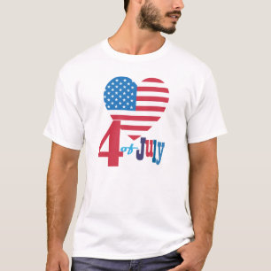 Camiseta 4o da bandeira americana do coração da bandeira 