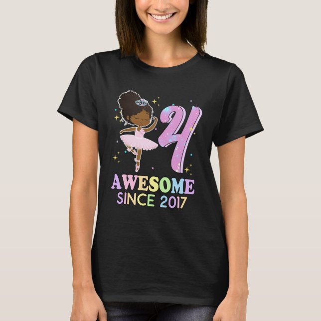 Camiseta 4th Bday Awesome Since 2017 Melanin Pride African  (Frente)