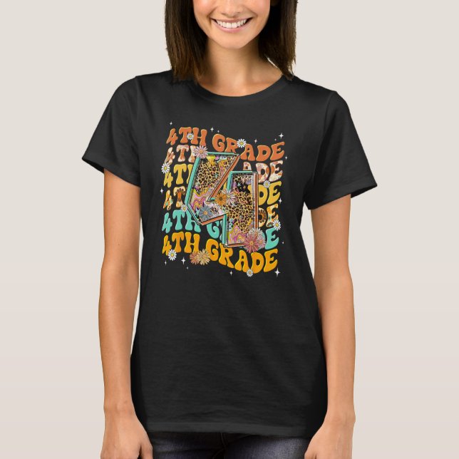 Camiseta 4th Grade Fourth Grade Leopard Back To School Teac (Frente)