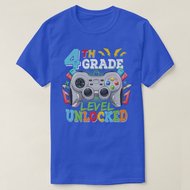 Camiseta 4th Grade Level Unlocked Video Game Back to School (Frente do Design)