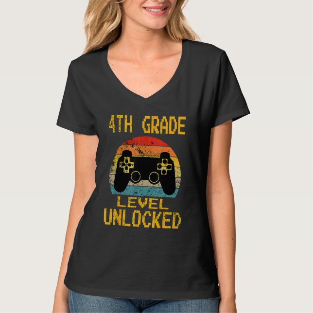 Camiseta 4th Grade Level Unlocked Video Gamer Back To Schoo (Frente)