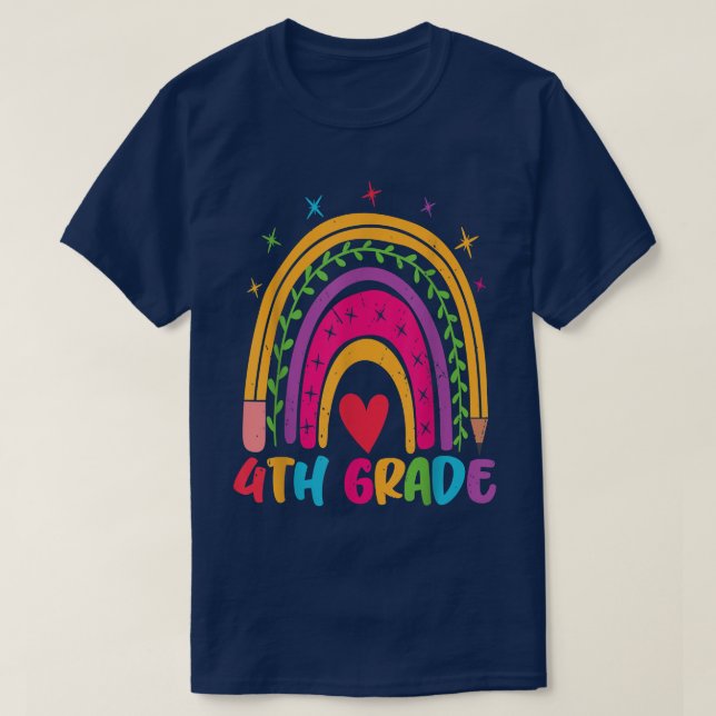 Camiseta 4th Grade Rainbow Teacher Student Back To School  (Frente do Design)