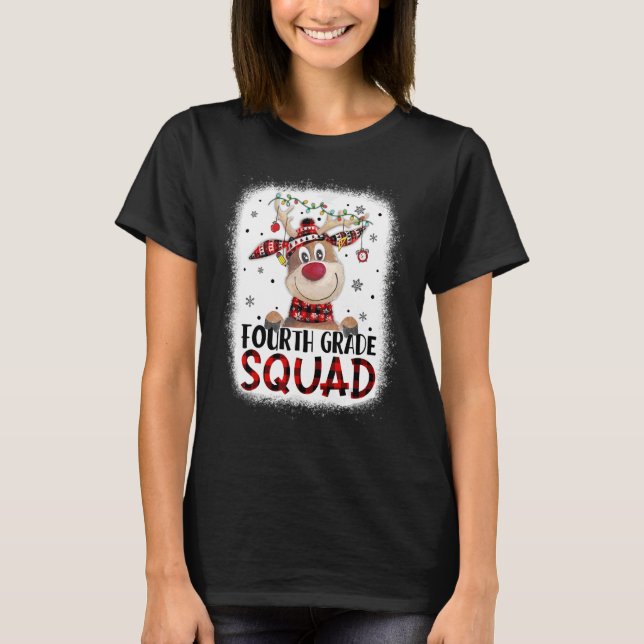 Camiseta 4th Grade Squad Plaid Reindeer Santa Hat Teacher C (Frente)