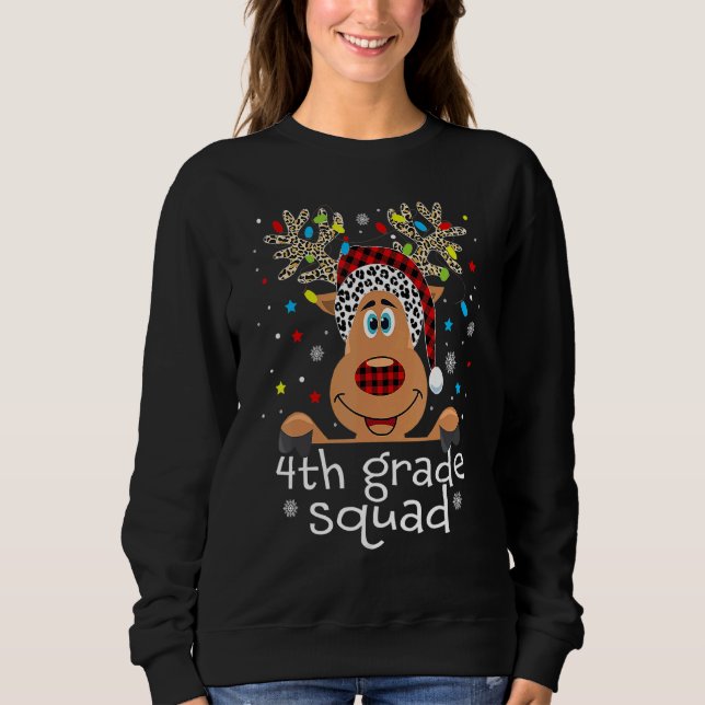 Camiseta 4th Grade Squad Plaid Reindeer Santa Hat Teacher C (Frente)